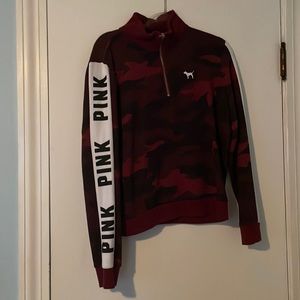 camo pink sweatshirt with half zip up